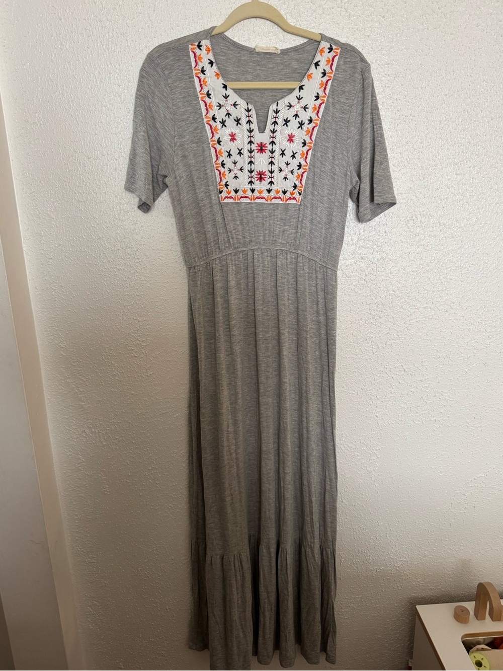 Flamingo Urban Gray Maxi Dress with Embroidered Top